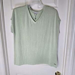 Orvis NWOT Seafoam Knit Womens Top V-neck Short Sleeve L